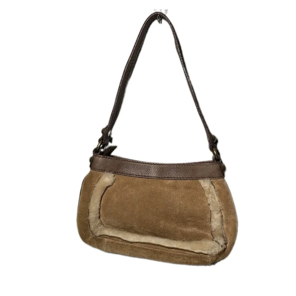 Vintage UGG Australia Shoulder Bag Brown Leather Suede Shearling‎ Classy Brass